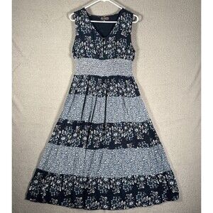 J Glee Maxi Dress Women’s Size M Navy Blue Floral Tiered Smocked‎ Empire Waist